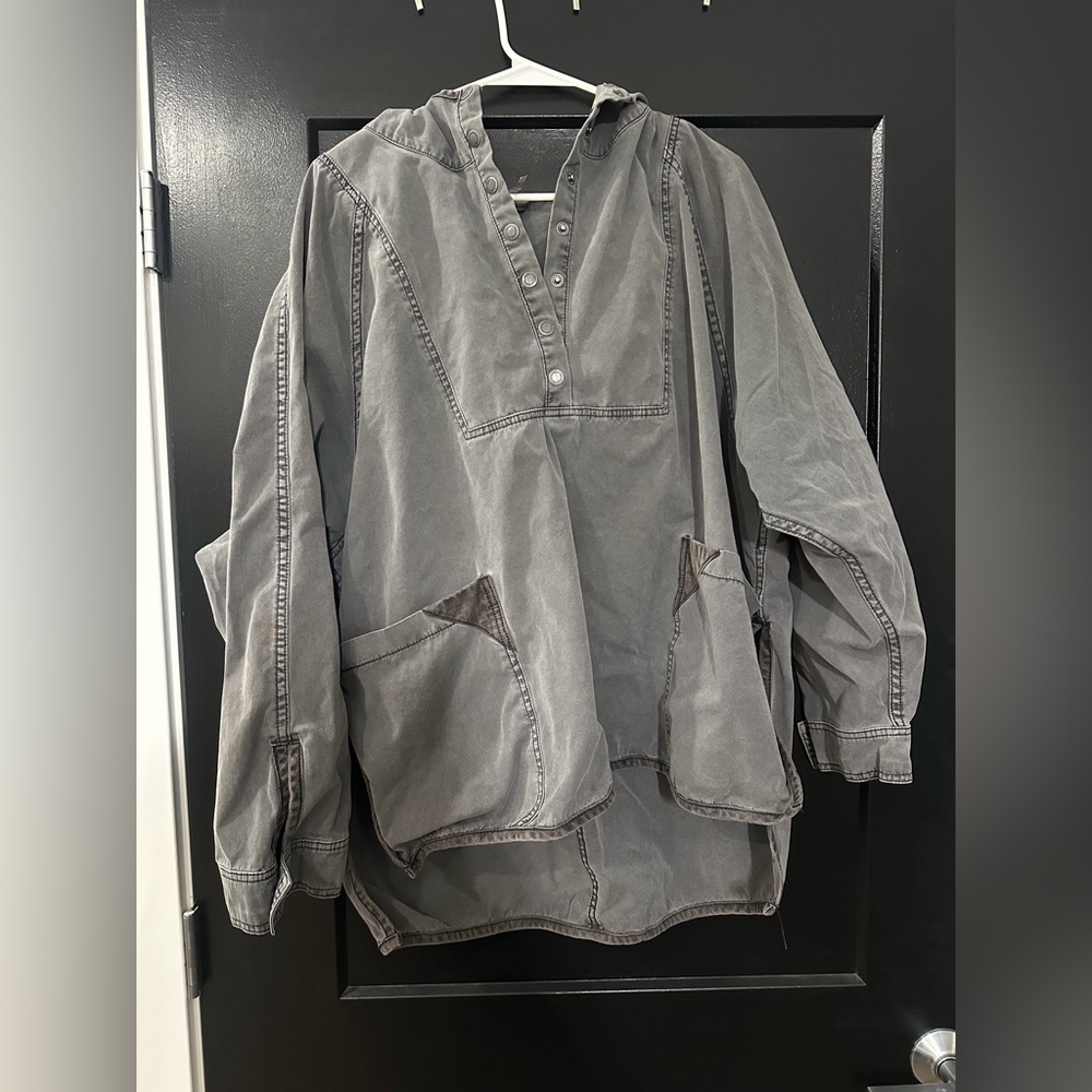 Free People Charcoal Button-Up Cargo Pullover